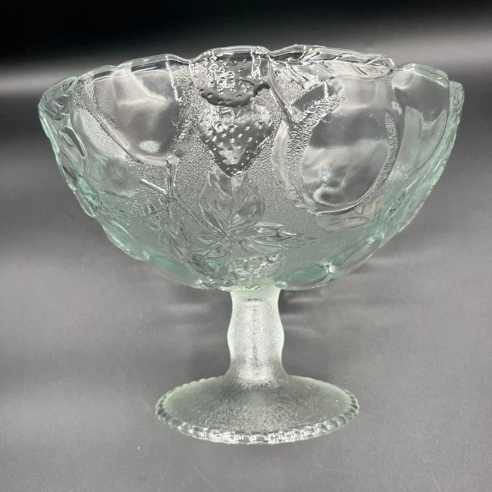 Vtg Toscany Essentials Frosted Glass Fruit‎ Pedestal Bowl Compote Scalloped 10